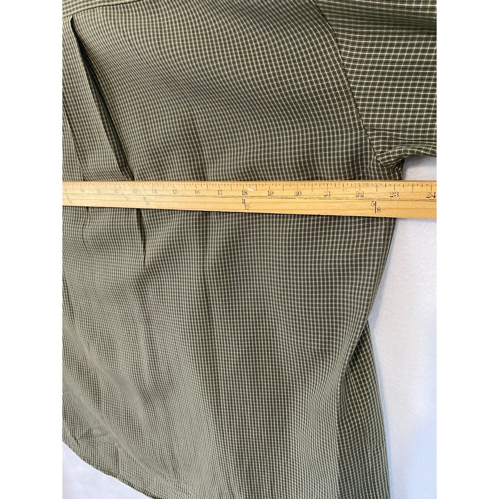 Haggar Button‎ Down Shirt Men M Olive Green Micro Check Long Sleeve Rayon - Picture 7 of 9